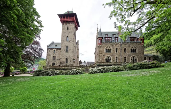 Wallpaper Kobern-Gondorf, Castle Liebig, the bushes, Germany, trees, castle, lawn, grass