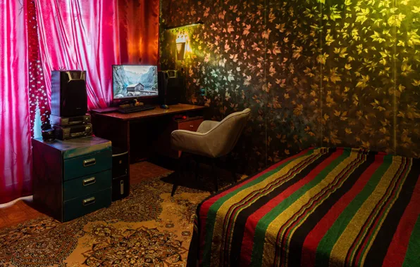 Room, bed, plaid, bedroom, cozy