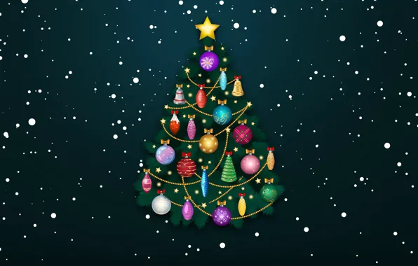 Winter, Minimalism, Snow, Christmas, Snowflakes, Background, New year, Tree