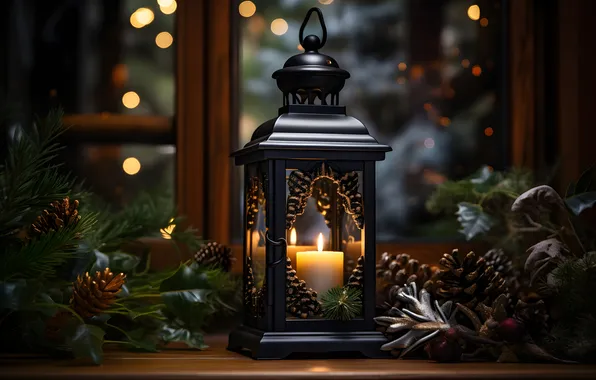 Winter, snow, night, Christmas, lantern, New year, Christmas, night