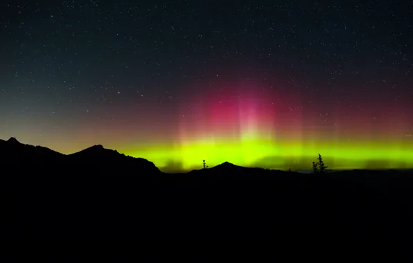 Stars, night, Northern lights, horizon