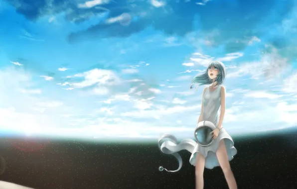 The sky, girl, space, fiction, figure, planet, anime, the atmosphere