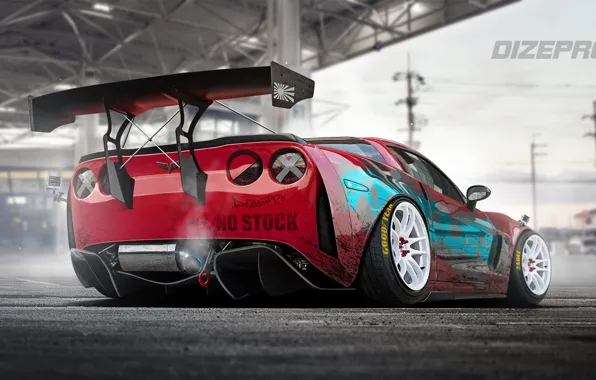 Red, Auto, Corvette, Chevrolet, Machine, Chevrolet Corvette, Rendering, Dmitry Strukov