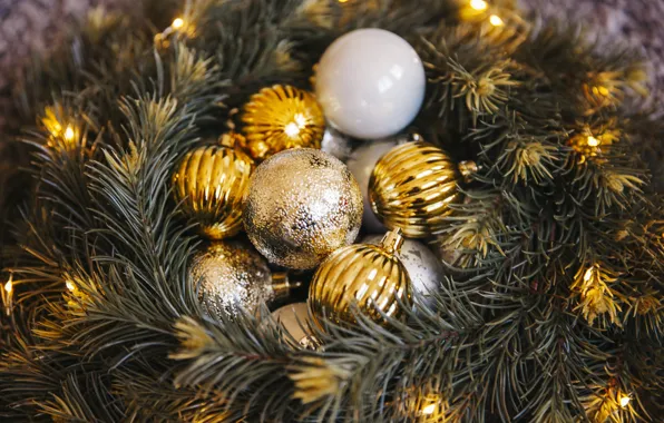 Picture balls, tree, New Year, Christmas, golden, Christmas, balls, New Year