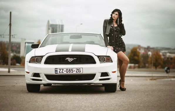 Machine, auto, girl, pose, dress, Ford Mustang, Ivan Kovalev, Anna Korsikankova