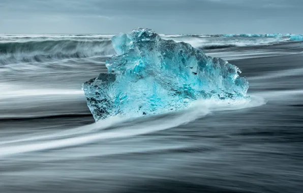 Cold, ice, winter, sea, wave, the sky, water, transparent