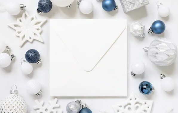 Balls, decoration, snowflakes, holiday, Christmas, white background, New year, white