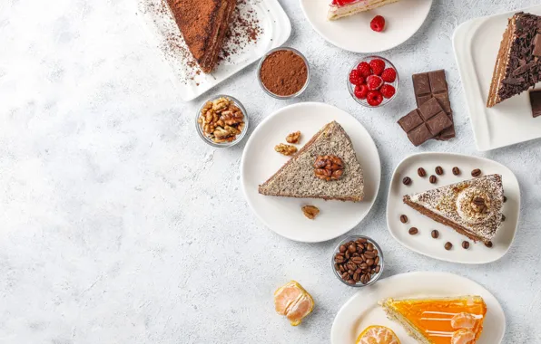 Berries, raspberry, table, food, chocolate, plates, dishes, pieces