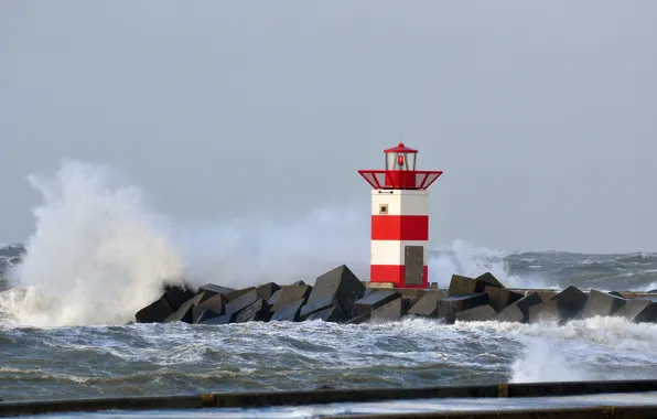 Storm, lighthouse, braid, Netherlands, North sea, Scheveningen, Scheveningen