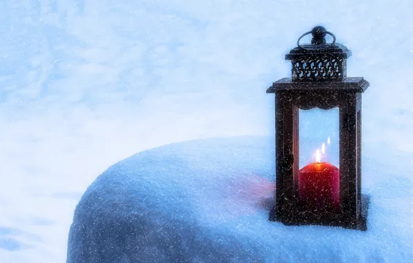 Winter, glass, snow, holiday, candle, Christmas, flashlight, lantern