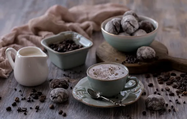 Coffee, cookies, cream, Cup, coffee beans, chocolate, crema, Karina Klachuk