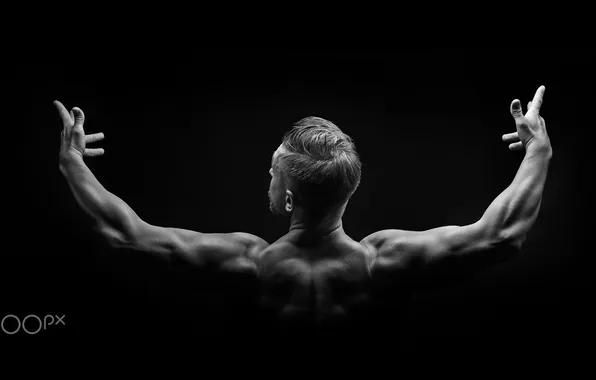 Hands, male, guy, black background, black and white photo