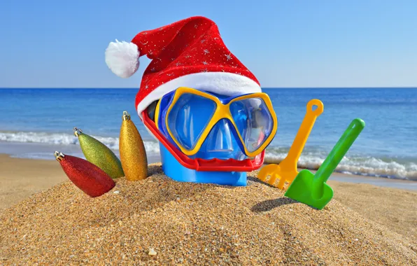 Picture sand, sea, beach, the ocean, holiday, toys, new year, Christmas