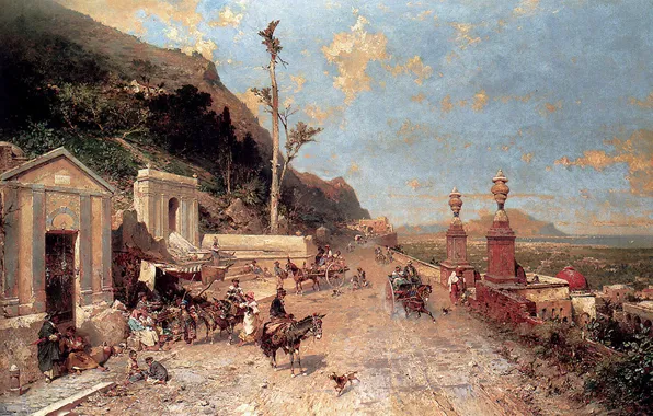 Road, the sky, mountains, picture, the ruins, Italy, alloca