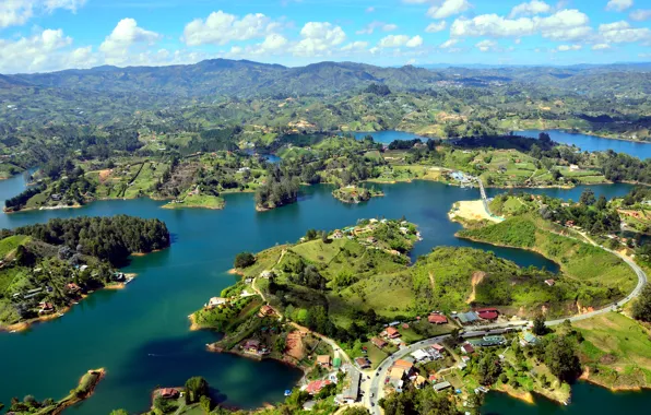 River, panorama, Colombia, Islands, Guatape