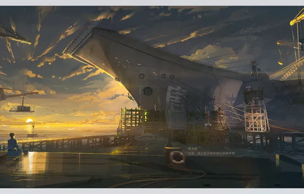 Water, sunset, captain, docks, MORNCOLOUR