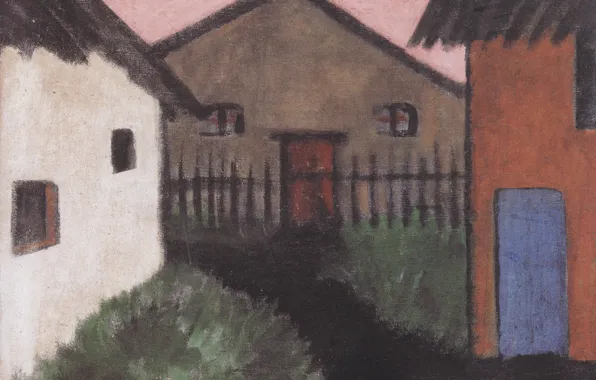 Picture grass, home, Expressionism, Otto Mueller, ca1928, The village of Hauser