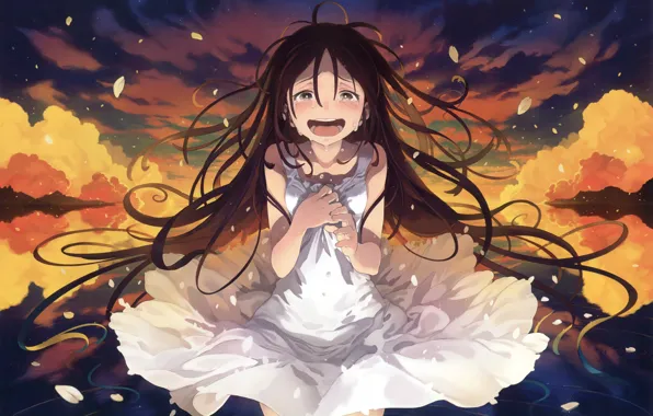 Picture clouds, sunset, girl