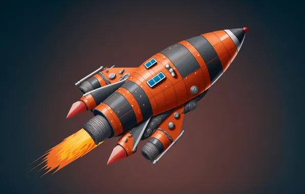 Orange, rocket, illustration, AI art