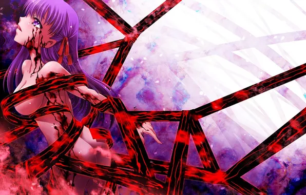 Picture chest, girl, blood, anime, tears, art, fate stay night, naked