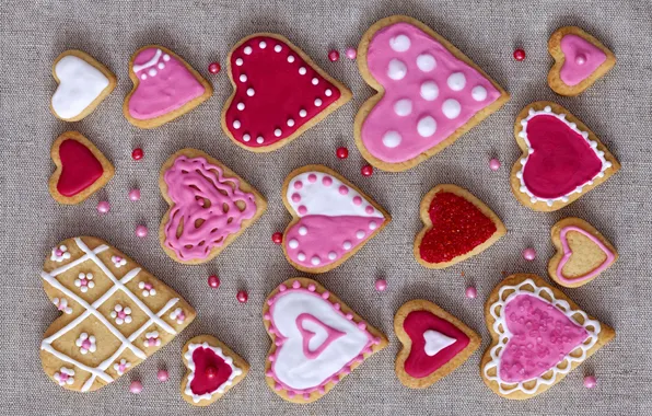 Holiday, cookies, hearts, love, pink, cakes, hearts, valentines