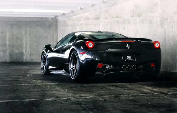 Picture black, Parking, ferrari, Ferrari, black, rear view, Italy, 458 italia