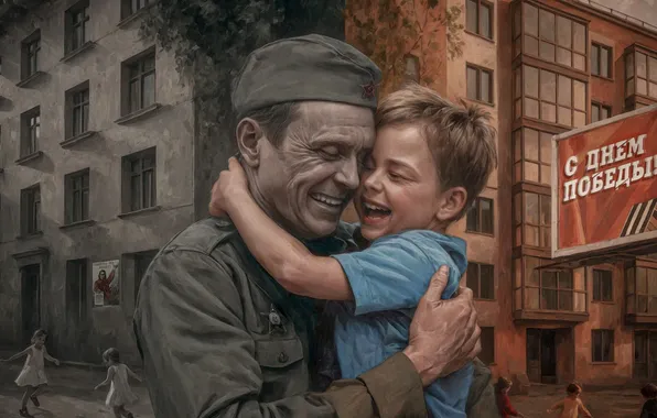Boy, Smile, Child, Soldiers, USSR, Russia, Men, The Victory Day!