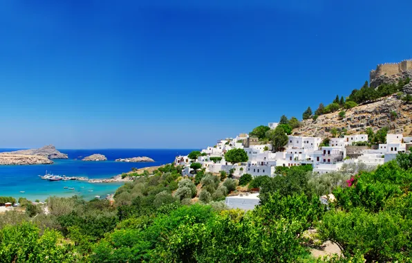 Picture trees, nature, coast, home, Greece, fortress, Greece