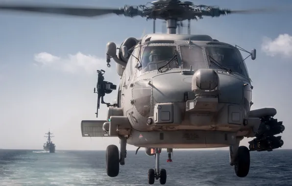 The ocean, ship, helicopter, combat, HH-60G, Pave Hawk