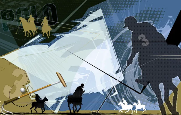 Field, collage, Wallpaper, horse, the ball, vector, silhouette, stick
