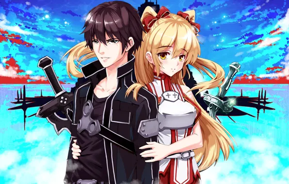 Girl, anime, art, guy, two, Sword art online, Sword Art Online, Asuna