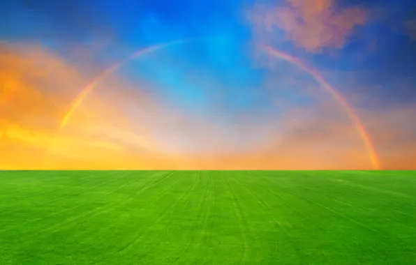 The sky, grass, lawn, rainbow