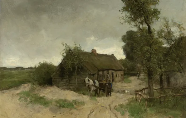Landscape, oil, picture, canvas, Anton Mauve, House on the Dirt Road