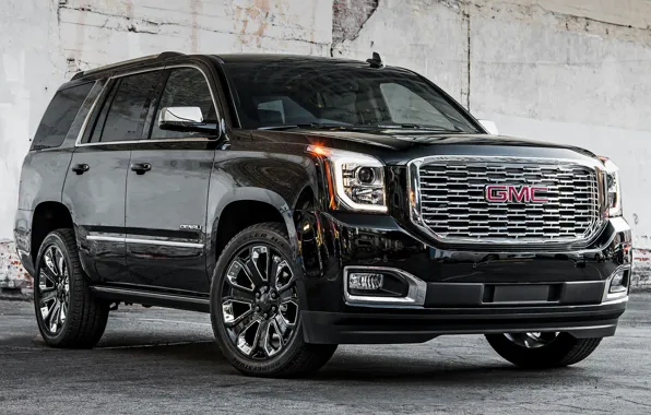 Car, machine, SUV, black, black, front, wheel, GMC