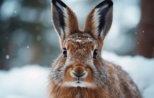 Picture winter, look, snow, nature, hare, portrait, rabbit, red
