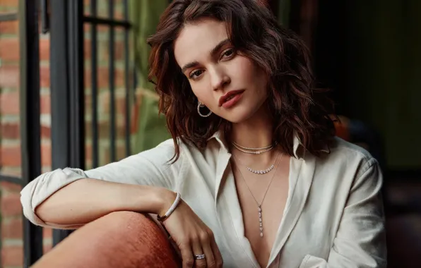 Look, girl, decoration, lips, brown hair, beauty, Lily James