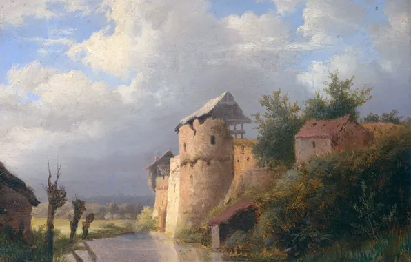 Landscape, oil, picture, the old castle, 1860, Louwrens Hanedoes, Lourens Ganados