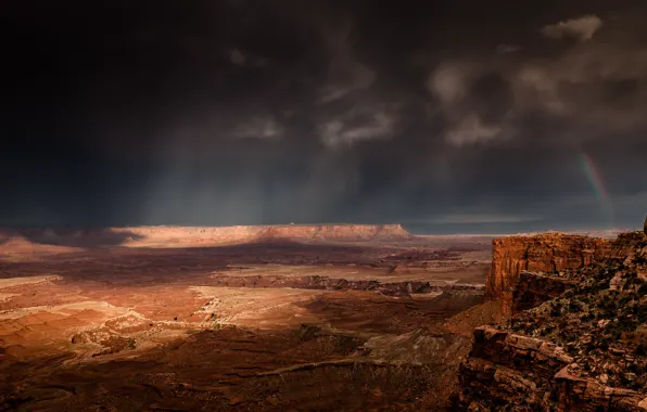 The sky, clouds, clouds, nature, rain, overcast, rocks, rainbow