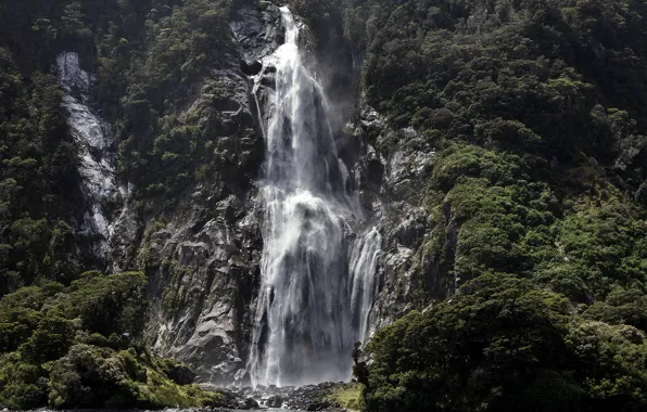 Picture rock, stones, waterfall, New Zealand, Fiordland