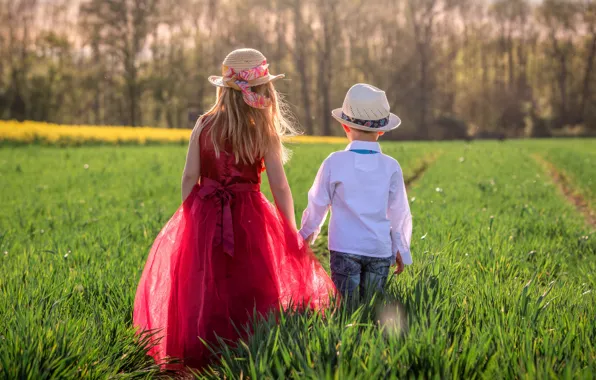 Picture greens, field, summer, grass, light, nature, children, each