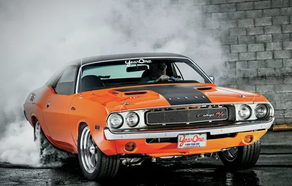 Picture Burnout, Dodge, Challenger, Orange, 1970