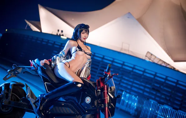 Asian, Model, Night, pretty, Bike, Woman, Motorbike, Outdoor