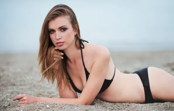 Sand, swimsuit, girl, brown hair, Kristina Zhukova