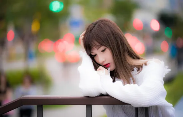 Girl, Asian, cutie, bokeh