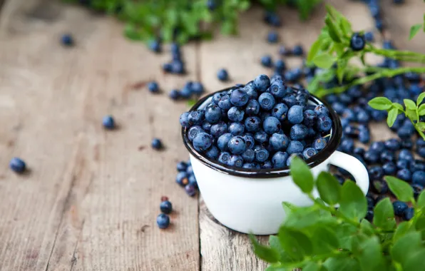 Berries, Board, blueberries, mug, blueberries