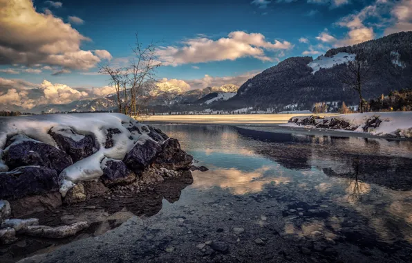 Picture mountains, lake, Austria, Austria, Tyrol, Walchsee, Lake Entrance