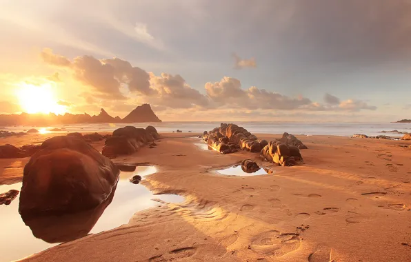 Picture sand, beach, landscape, nature, stones, the ocean, morning