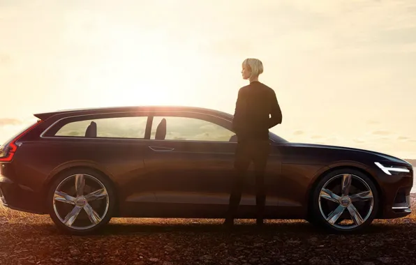 Girl, Volvo, Volvo, bokeh, Concept Estate