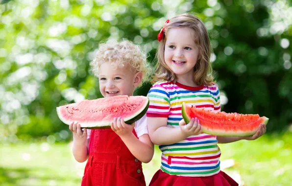 Summer, joy, children, smile, hands, watermelon, girl, summer