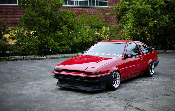 Red, Toyota, Toyota, AE86, stance, Corolla, JDM, Corolla